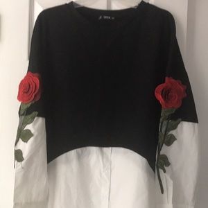 NWOT Shein blouse black/white and floral sleeves